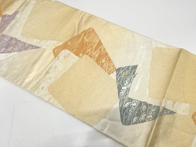 JAPANESE KIMONO / ANTIQUE FUKURO OBI / SILK / WOVEN SHIKISHI PATTERN